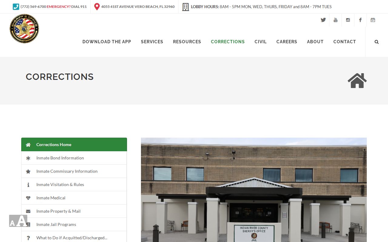 Indian River County Sheriff corrections and jail information page