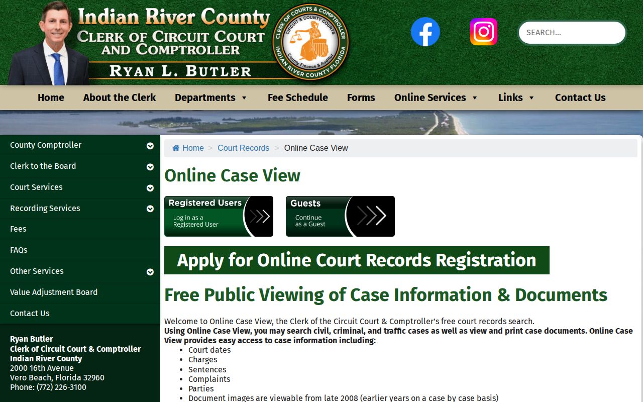 Indian River County Clerk online court case search