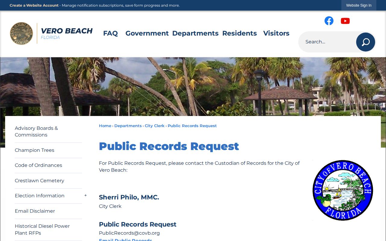 City of Vero Beach public records custodian page