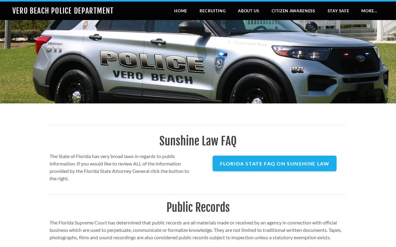 Vero Beach Police Department public records request guidance